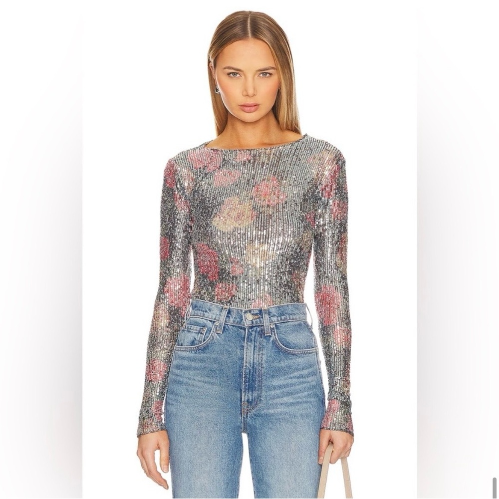 Free People Multi color Sequin Long Sleeve Top